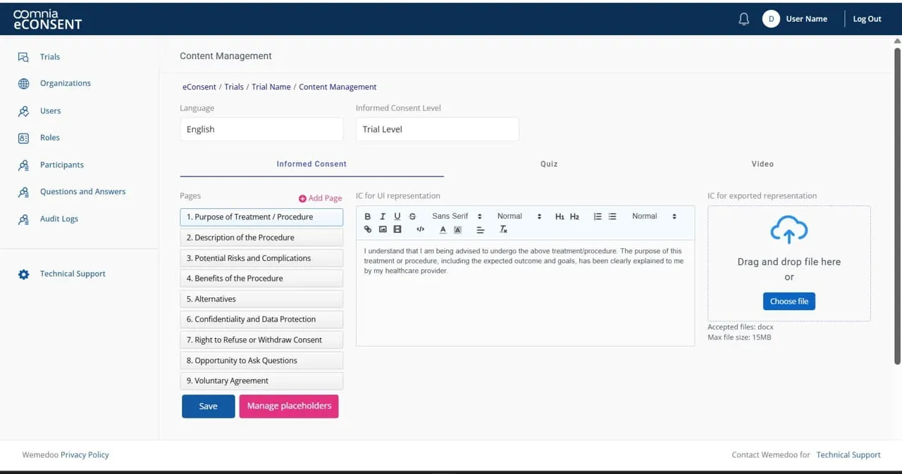 oomnia eConsent digital consent workflow with electronic signature screen and participant guidance